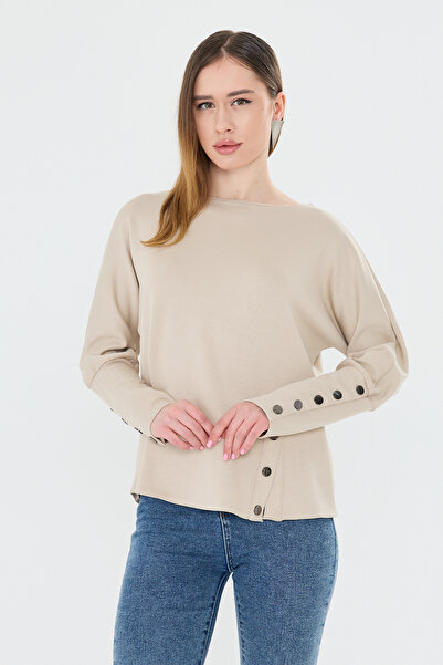 UNIQUE LADY Women's Button Detailed Boat Neck Blouse
