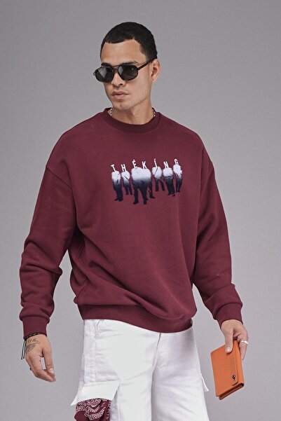 Butik Trend Biz Oversized Pattern Crew Neck Front Printed Sweatshirt