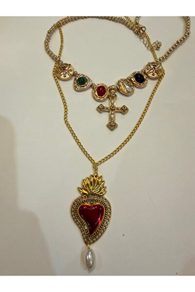 Jovela Kırmızı kalp inci kolye