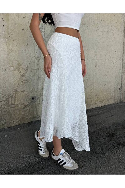 02Lady Fashion Asimetrik Kesim Yüksek Bel Dantel Fisto Etek