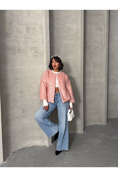 cemo Simli Saçaklı Dokulu Oversize Hırka