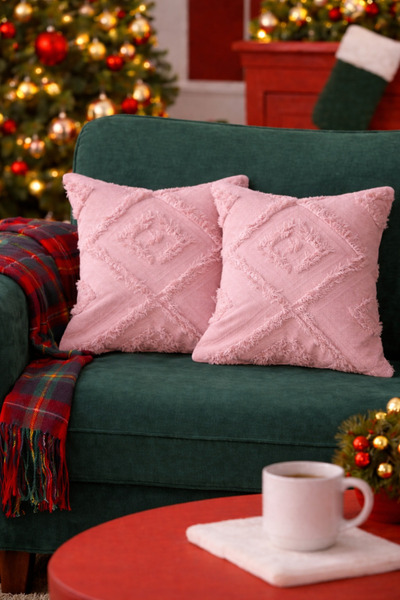 Halımax Cloud Plush Decorative Pink 2-Piece Throw Pillow Cover Washable Design Polyester Jacquard Welsoft 43X43