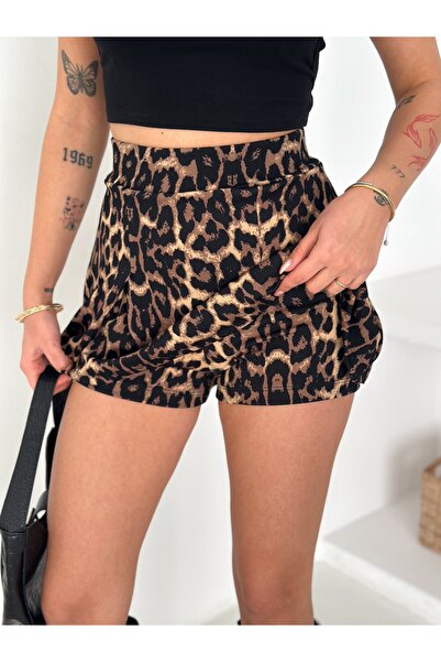Velista Crep Leopard Printed Shorts Skirt