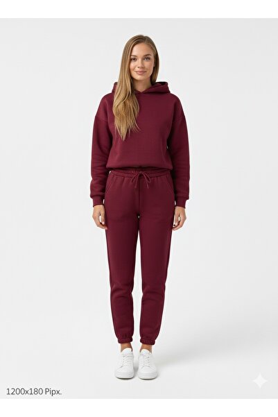 ModaPlaza Women's 3 Thread K Hooded Tracksuit Set