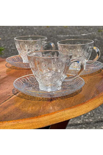 dealshopromania Set de 6 cești de sticlă cu farfurioare, 220 ml, motive decor...