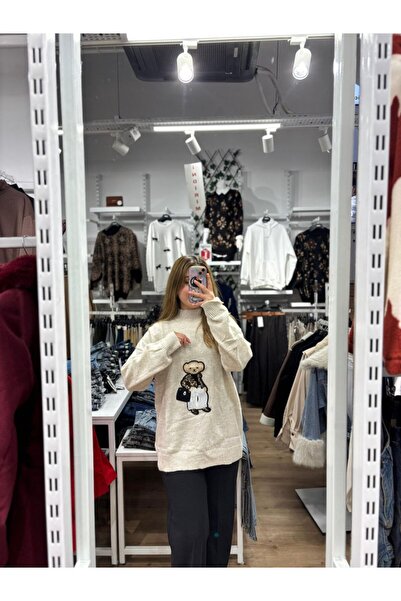 Oxion Teddy Figürlü Oversize Triko Kazak