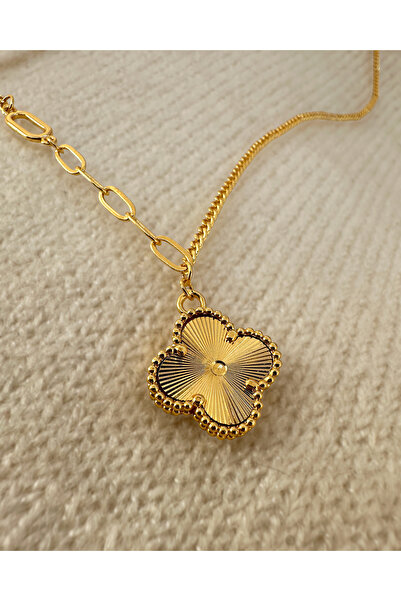 Samu Accessories قلادة من الفولاذ بسلسلة غير متماثلة - جولدن راي كلوفر