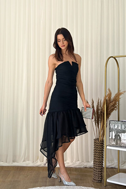 Klex Layered Flounce Waist-Fitted Chiffon Evening Dress