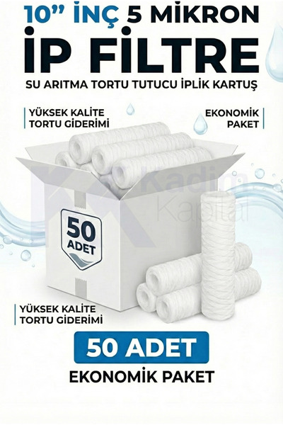 Kadim Kapital 50 Adet 10 İnç İp Filtre 5 Mikron - Kuyu Suyu ve Bina Girişi İç...