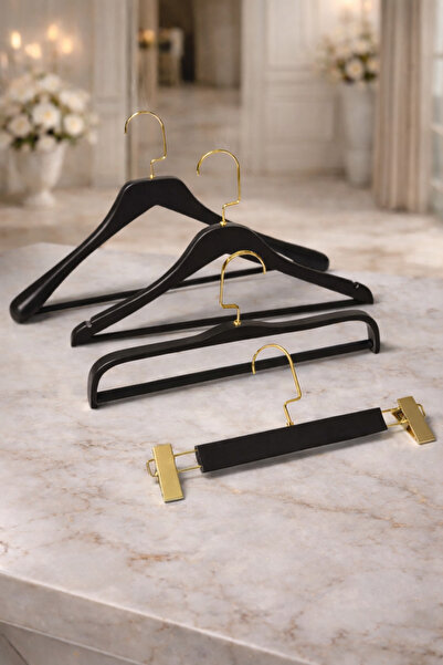 Onouqo Wooden Black Hanger Set |   For All Clothes |   Coat, Dress, Shirt, Pants, Skirt Hanger