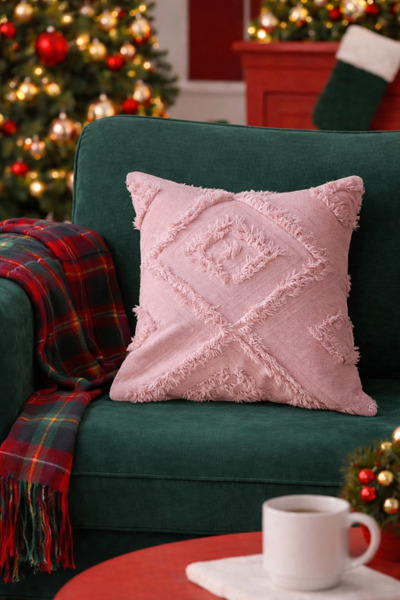 Halımax Cloud Plush Embossed Decorative Pink Throw Pillow Cover Washable Design Case 43X43Cm 1 Piece