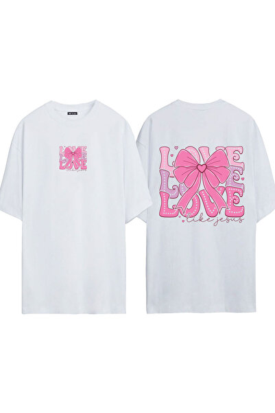 urbvn Μπλουζάκι Love 1 Tasarım με στάμπα, λευκό, oversized