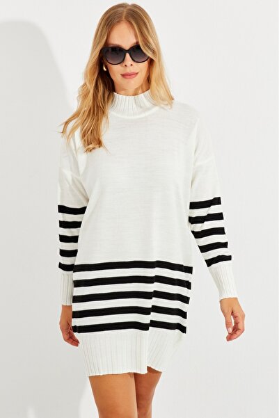 Be Best Women's Ecru Knitwear Striped Tunic Be275