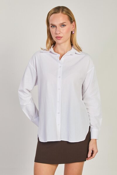 BARRELS AND OIL Women's long sleeve Oversized shirt - white