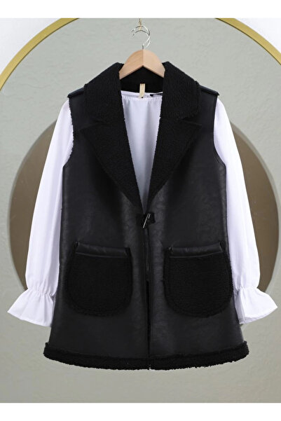 nedo7 Lamb Plush Double Pocket Vest - Black
