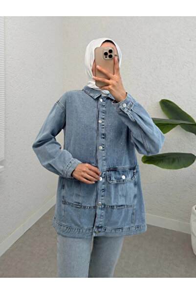 nedo7 Stone detailed spreading pocketed denim jacket - ice blue