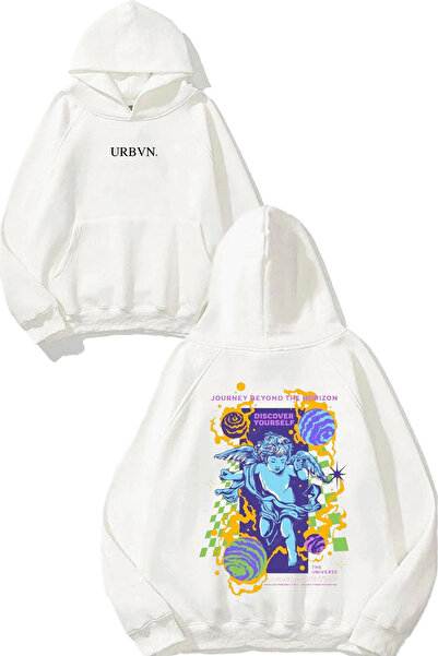 urbvn سويت شيرت The Universe Design مطبوع قصة فضفاضة أبيض بغطاء رأس