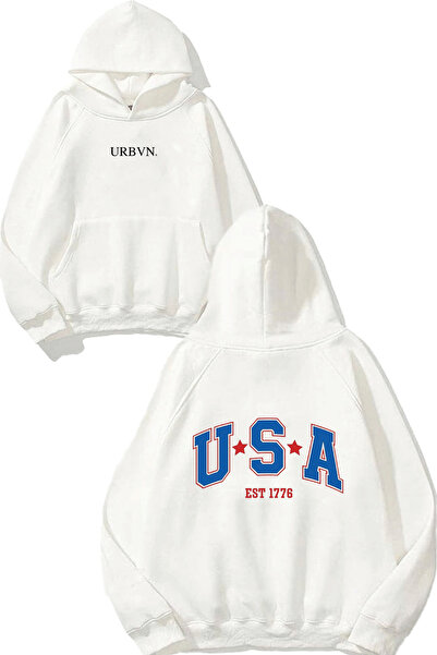 urbvn سويت شيرت يو اس ايه ستار ديزاين مطبوع قصة فضفاضة أبيض بغطاء رأس