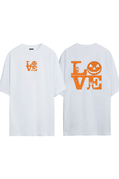 urbvn Tricou supradimensionat alb cu imprimeu Love Halloween 1