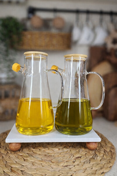 Durina Living 2’li Bambu Kapaklı Cam Yağdanlık 900 ml – Büyük Boy Zeytinyağı ...