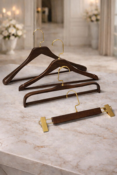 Onouqo Wooden Walnut Hanger Set |   For All Clothes |   Coat, Dress, Shirt, Pants, Skirt Hanger