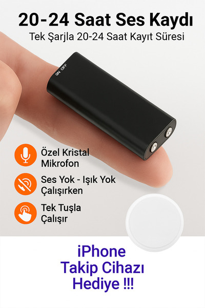 AtaTechs KB14 Dünyanın en incesi Kristal Mikrofonlu Kulaklıklı 16 Gb Hafızalı Ev Işyeri 1Dinleme Cihazi