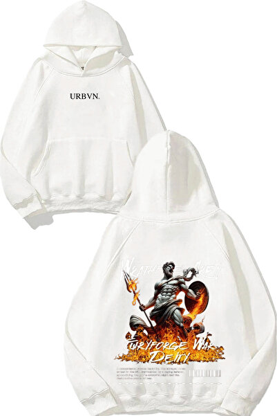 urbvn تصميم فيوري مطبوع قصة فضفاضة سويت شيرت أبيض بغطاء رأس