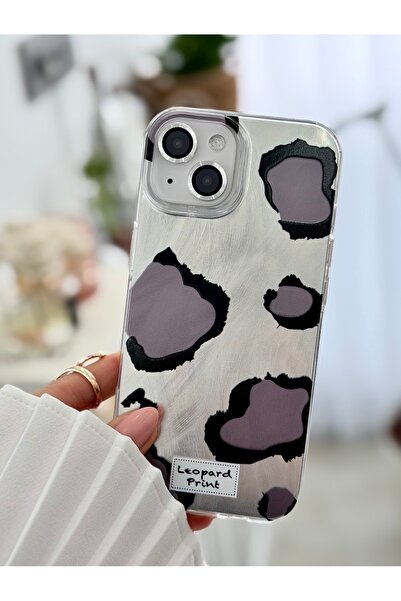 Go Aksesuar Iphone 15 - 14 - 13 Uyumlu Shine Gri Leopar Renk Geçişli Parlak T...