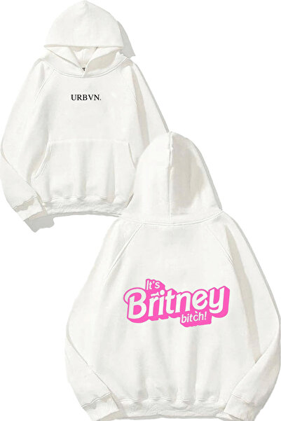 urbvn بريتني ديزاين مطبوع قصة فضفاضة سويت شيرت أبيض بغطاء رأس