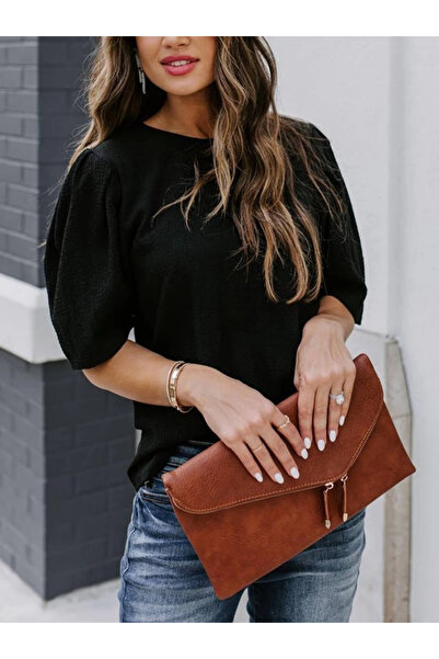 nedo7    Women's Short Sleeve Pleated Balloon Sleeve Wrap Blouse