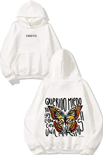 urbvn ماريبوسا ديزاين مطبوع قصة فضفاضة سويت شيرت أبيض بغطاء رأس