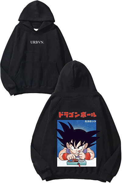 urbvn سويت شيرت أنيمي بلاي ديزاين مطبوع قصة فضفاضة أسود بغطاء رأس