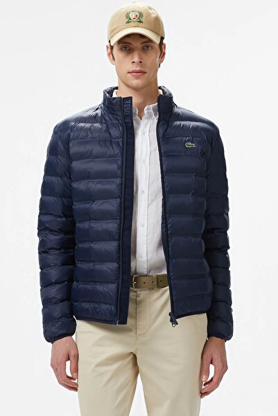 Lacoste Synthetic Fill Jacket Concealable Hooded Inflatable Men's Coat Navy Blue