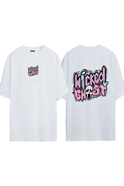 urbvn Tricou supradimensionat alb cu imprimeu Kicked ghost 1