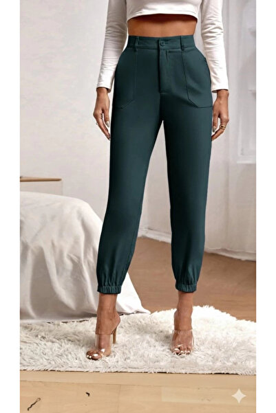 nedo7 Women's High Waist Imported Crepe Pants with Pockets and Elasticated Legs