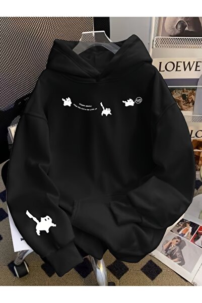 PENTHİLUS سويت شيرت للجنسين CAT مطبوع 3 Thread K بغطاء رأس