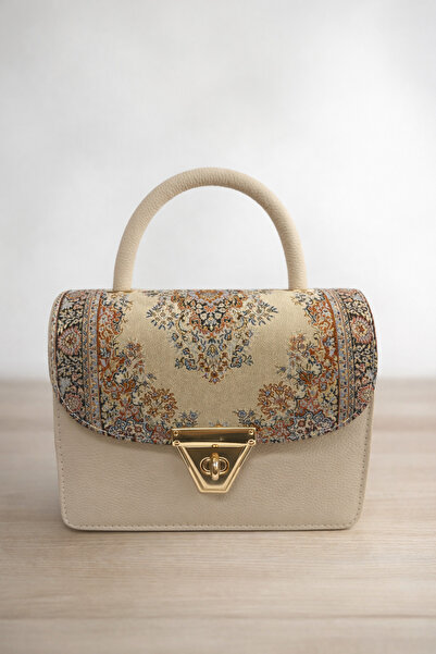 Elen Patterned Covered Women's Hand and Shoulder Bag - Cream