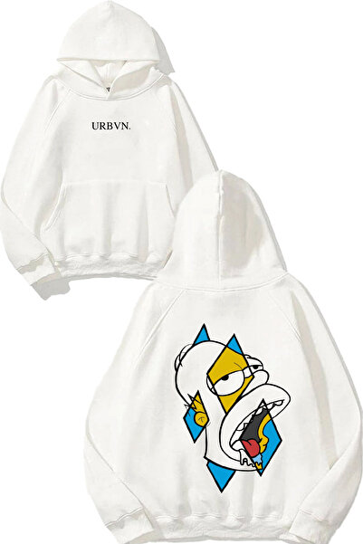 urbvn تصميم فم سيمبسون مطبوع قصة فضفاضة سويت شيرت أبيض بغطاء رأس