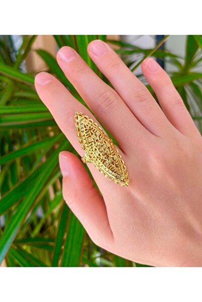 Parılda Premium Altın Kaplama Hint Model Yüzük - Saray Nakışı