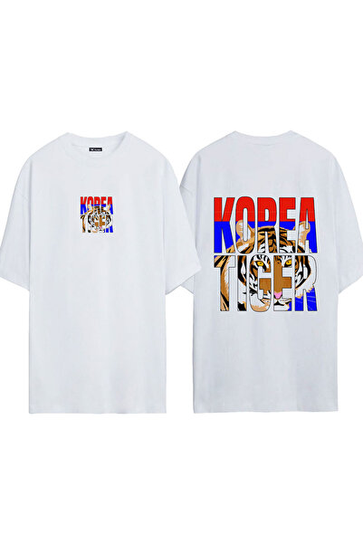 urbvn Korea Tiger 1 Design Printed White Oversized t Shirt