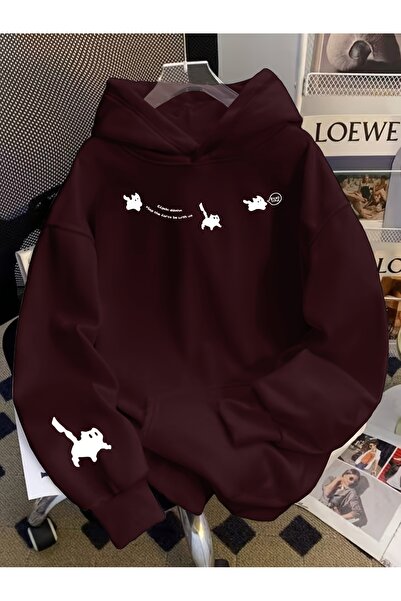 PENTHİLUS Unisex CAT baskılı 3 İplik Kapüşonlu Sweatshirt