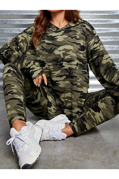 nedo7 Women's Long Sleeve Hooded Camouflage Pattern Blouse and Pants Leggings...