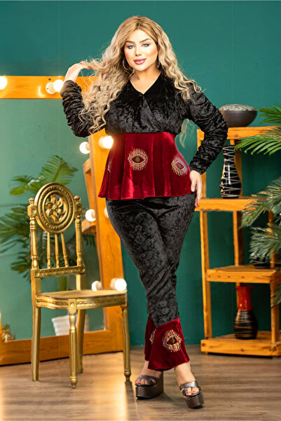 AsrymShop Winter tracksuit, velvet, embossed, brick-colored * black