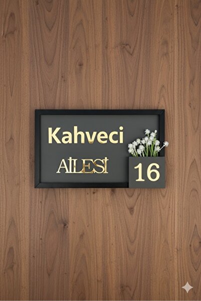 kesita TASARIM Kişiye Özel Antrasit Ahşap Çerçeveli Dekoratif Kapı Süsü Kapı Numarası