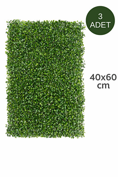 Miu 3 Adet Yapay Çiçek Duvar Kaplama Panel Şimşir 40x60 Cm Yeşil Dikey - Yatay