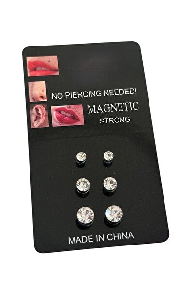 CS Chic&Shine Accessories 3 Çift Mıknatıslı Zirkon Taşlı Manyetik Unisex Çeli...