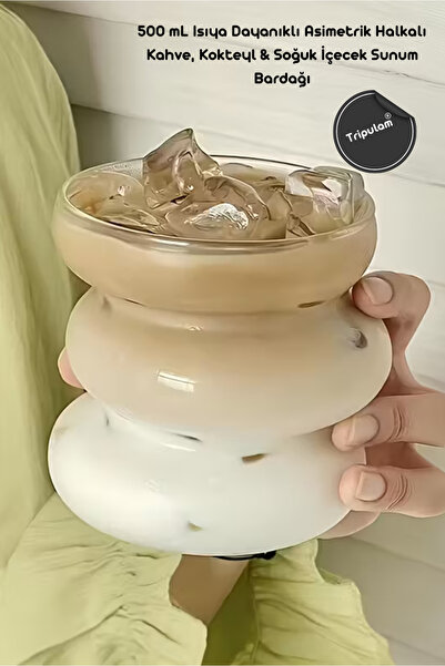 TRİPULAM 500 mL Isıya Dayanıklı Asimetrik Halkalı Kahve, Kokteyl & Soğuk İçec...