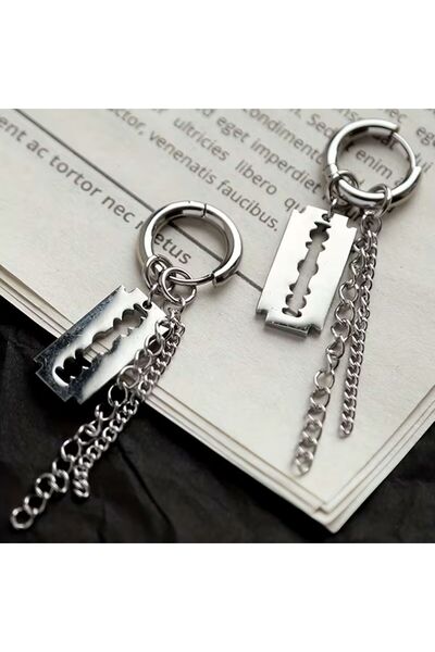 Minnoş Dükkan Heavy Metal Hip-Hop Punk Rock Tarz Jilet Zincir Küpe 1 Adet