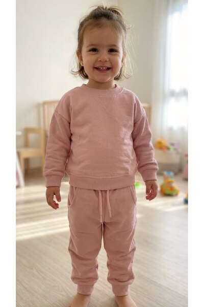 ALYAKİDS طقم سويت شيرت وبنطلون رياضي للأطفال من القطن المريح والدافئ