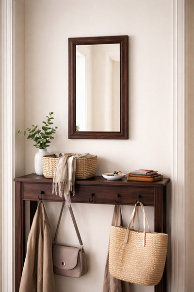 Narkissos Dizayn Ahşap Görünüm Kahverengi Çerçeveli Duvar Aynası-Özel Ölçü Se...